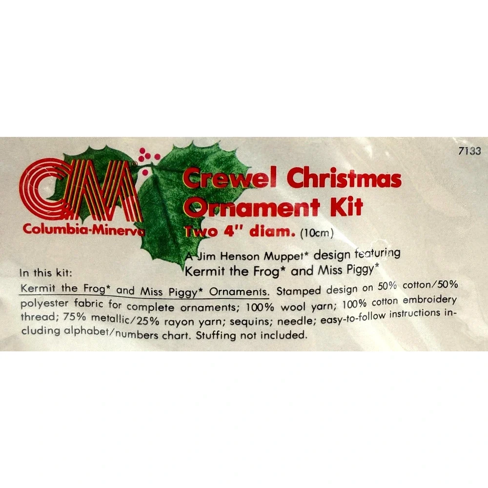 Vintage Crewel Christmas Ornament Kit Kermit the Frog Miss Piggy 7133 New Sealed